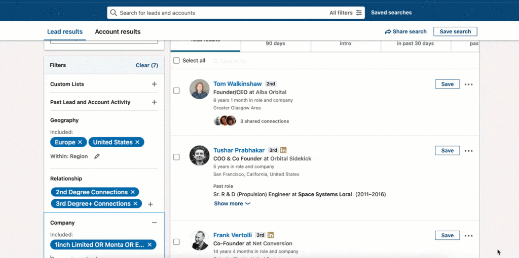 Filtrer via sales navigator