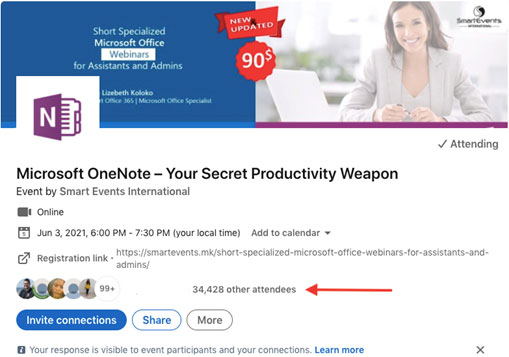Inscription à un évènement LinkedIn