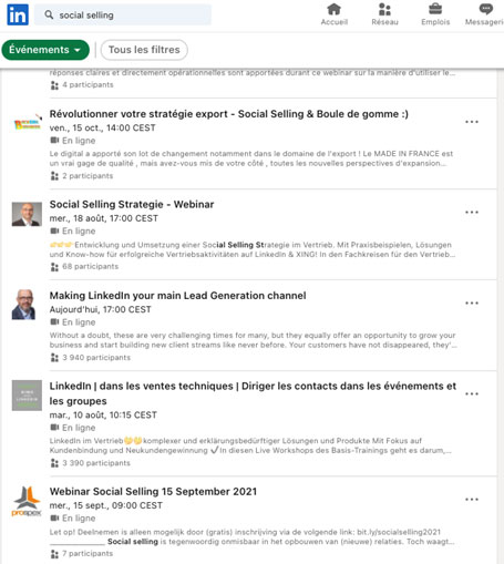 Recherche évènements LinkedIn Social Selling