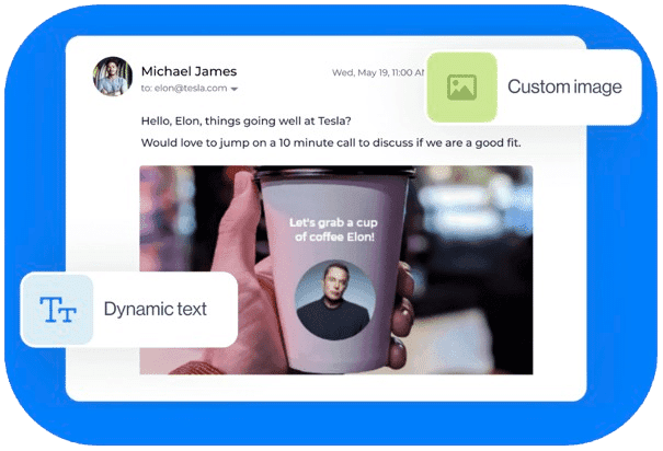 Interface Leadin avec variables, images et GIFs hyper-personnalisés pour adapter automatiquement emails et suivis à chaque prospect.