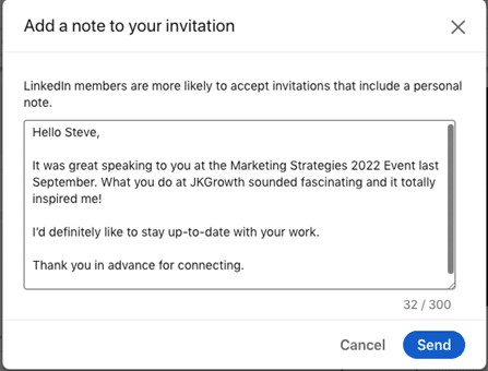 Demande de connexion LinkedIn exemple 4