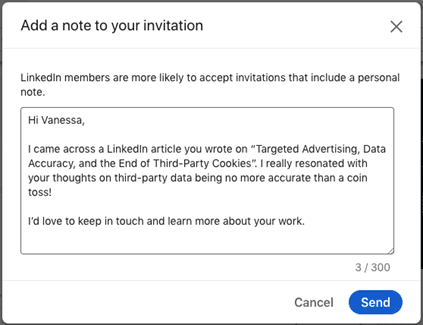 Demande de connexion LinkedIn exemple 6