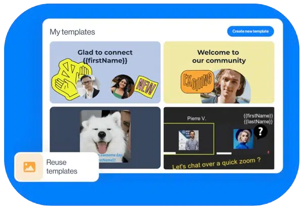 Bibliothèque Leadin affichant des modèles d’images et de GIFs à enregistrer, modifier et réutiliser dans d’autres campagnes.